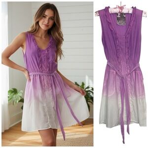 Young Fabulous & Broke Silk Ombré Tie Dye Slip Dress XS Tie Waist Ruffle Fairy